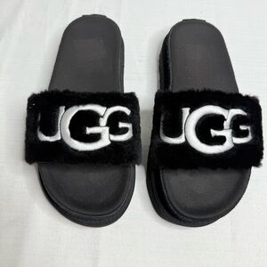 UGG Australia Laton Fur platform Slides for Women Sandal Black NWOT 6.5
